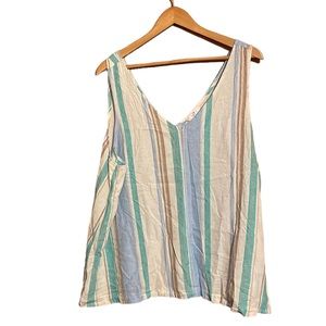 •TIME & TRU•RAYON/LINEN FLOWY STRIPED V NECK SLEEVELESS TANK TOP. SIZE XXXL (22)
